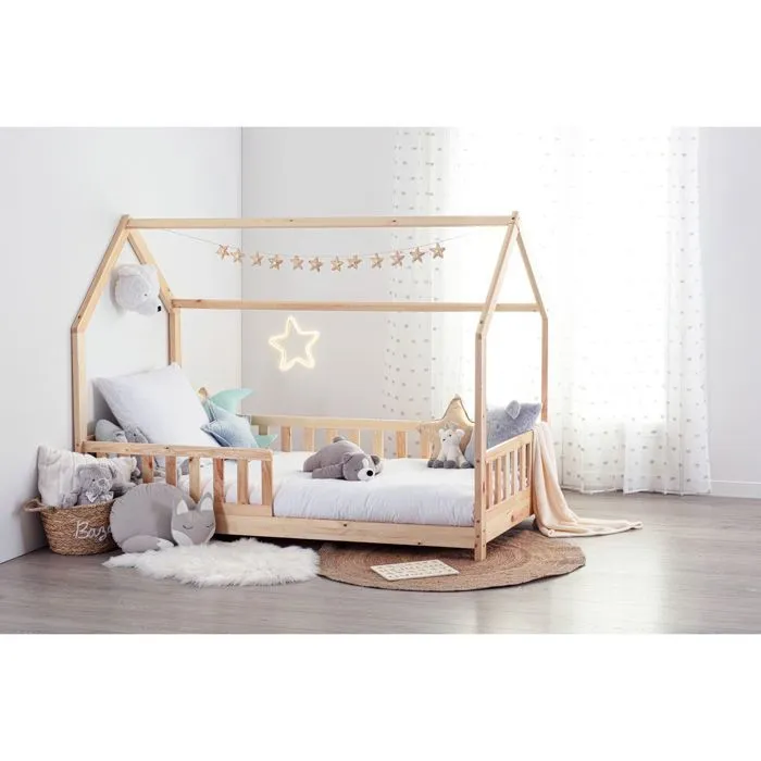 Atmosphera Kids - Lit cabane Bosco pour enfant - 90 x 190 cm - Marron-2