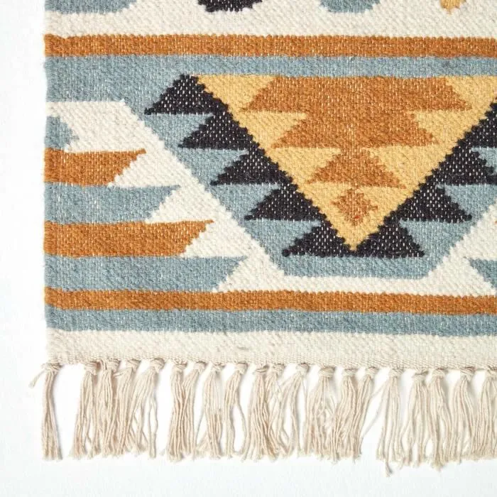 Tapis Kilim en laine à motif géométrique jaune - Agra - 90 x 150 cm-2