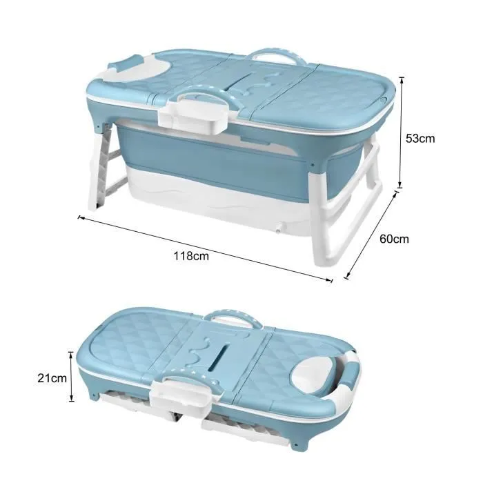 XMTECH Baignoire Pliable 118x60x53cm Portable Plastique Baignoire pliable à poser avec Tablette pour Enfant et Adulte-1