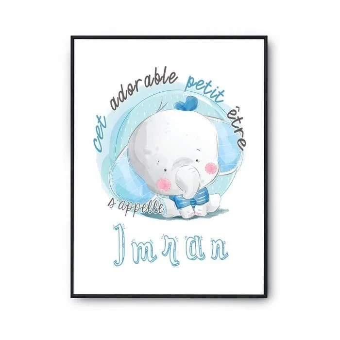 Affiche bébé - Imran - Éléphant - Décoration murale - Papier 310 g/m² - A2-0