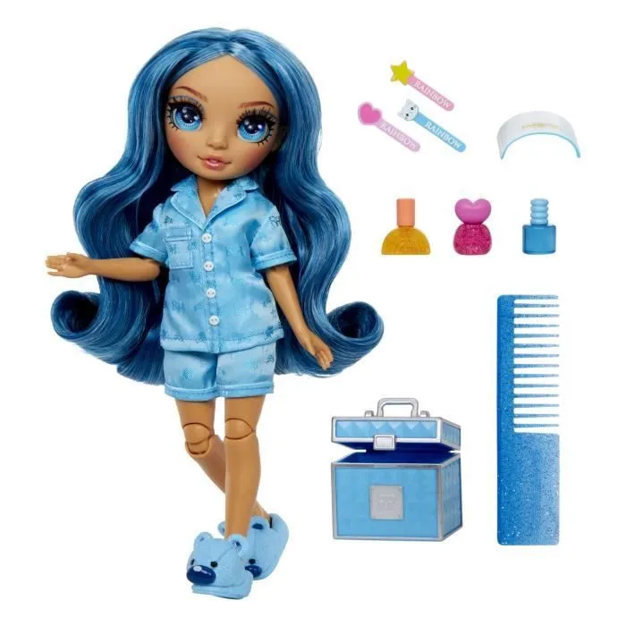 Junior High Pyjama Party - Poupée mannequin articulée 22 cm - Skyler (Bleue) - Nombreux accessoires - à partir de 4 ans-2