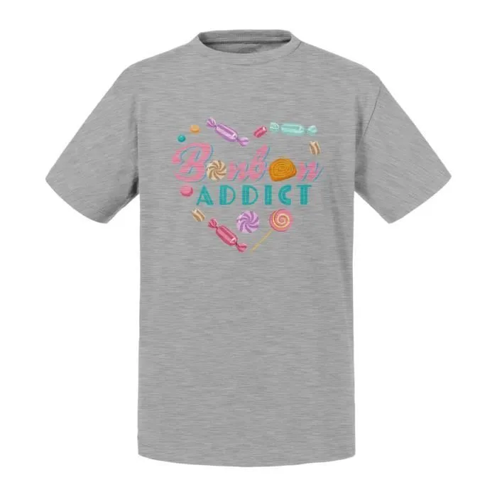 T-shirt Enfant Gris Bonbon Addict Chocolat Sucette Sucrerie-0