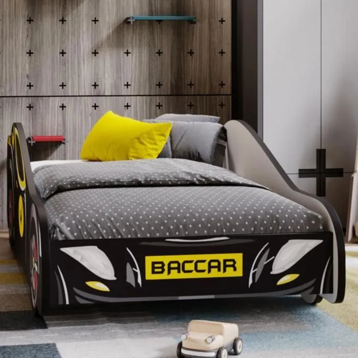 Lit enfant auto pour un garçon "Batcar"+ sommier 140x70 cm-2