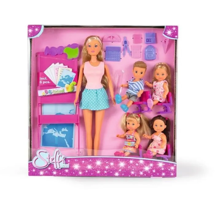 Poupée Steffi Love - Maitresse d'école et 4 élèves - Tableau et accessoires inclus-1