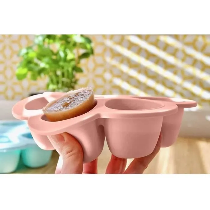 BEABA Multiportions en silicone de qualité premium, résistance thermique, couvercle hermétique, Fabriqué en Italie, 6x90 ml rose-2