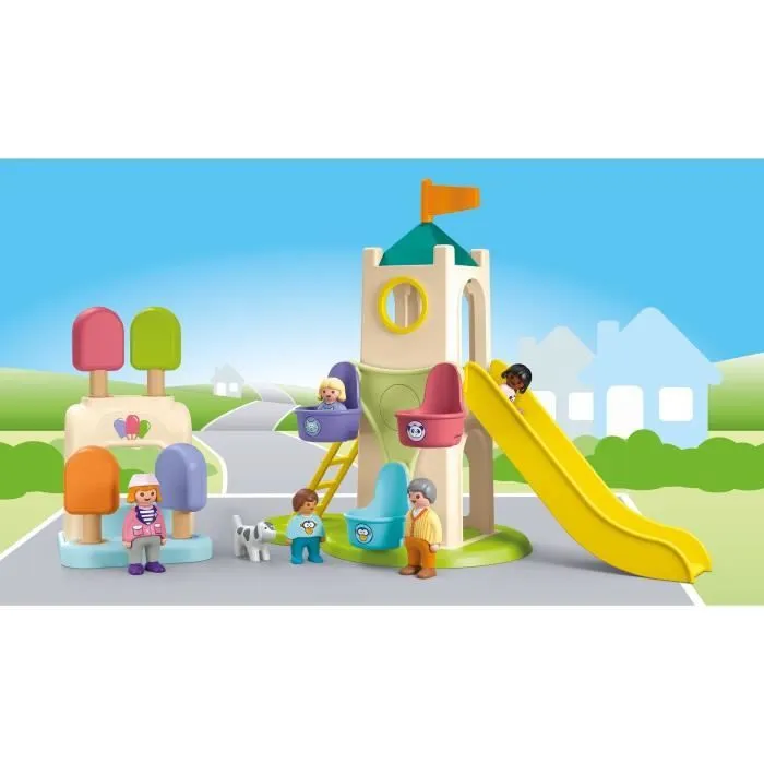 PLAYMOBIL Junior 71703 Aire de jeux avec toboggan géant Comprend cinq personnages, un toboggan et des accessoires - Dès 1 an-1