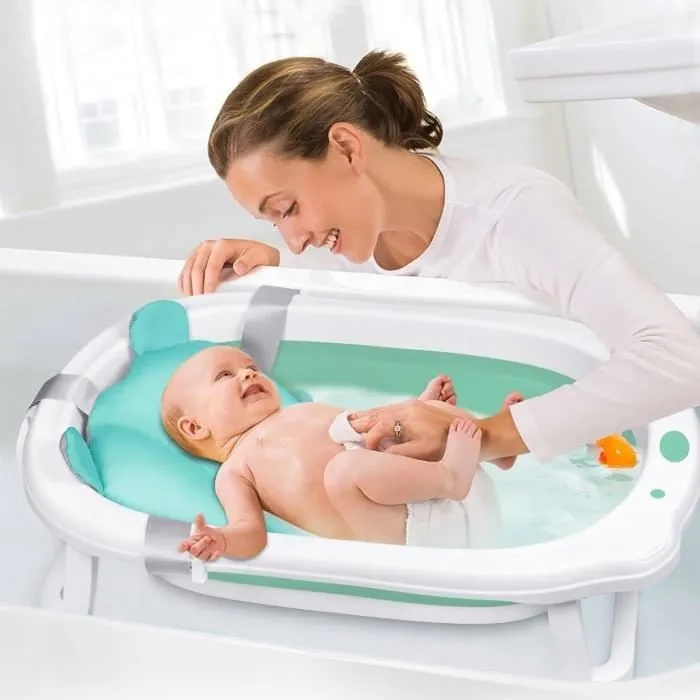 Baignoire Pliable pour Bébé avec Coussin de Bain Bassin de Douche Portable, Antidérapante, pour Nouveau-né, Bébés de 0 Mois+, Vert-3