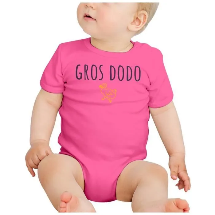 Body Bébé Manche Courte Rose Gros Dodo Blague Humour Animal Insomnie-1