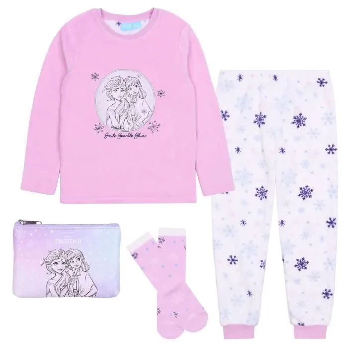 Ensemble pyjama - La Reine des Neiges - Anna et Elsa - Rose - Enfant - Avec chaussettes et porte-monnaie-0