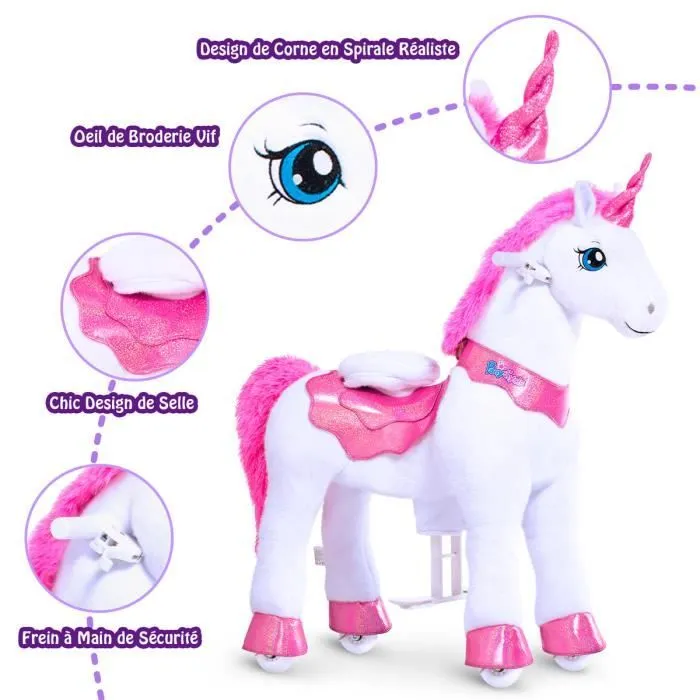 PonyCycle Modèle E Licorne Porteur à Roulettes avec Frein(Rose-Taille 3 pour 3-5 ans)Jouets à Monter Extérieur pour Enfants-E312-2