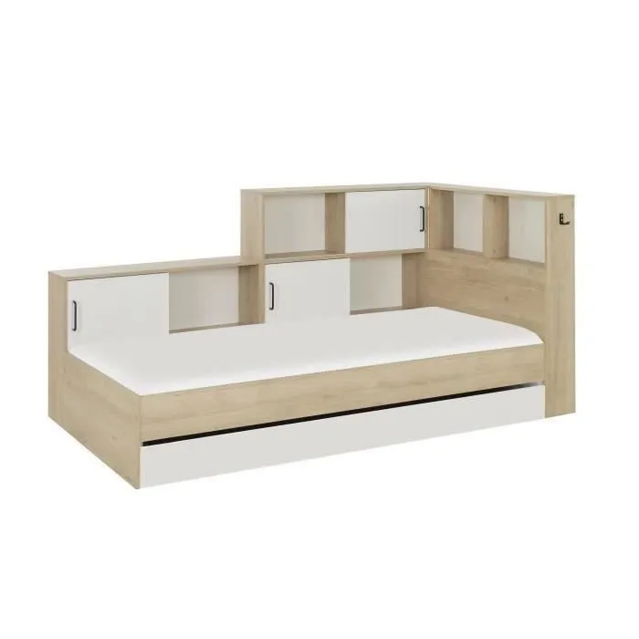 GAMI Erwan Lit enfant avec rangements - Décor blanc et châtaignier - 90 x 200 cm-1
