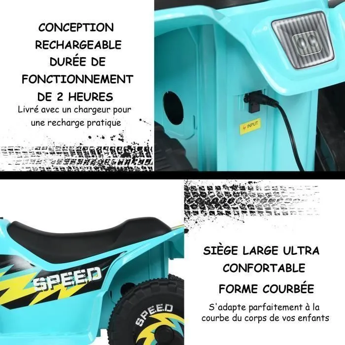 COSTWAY Quad Electriques pour Enfant 6 V 4,5 Km/H max. Voiture Buggy pour Enfants de 3Ans+ Bleu-2