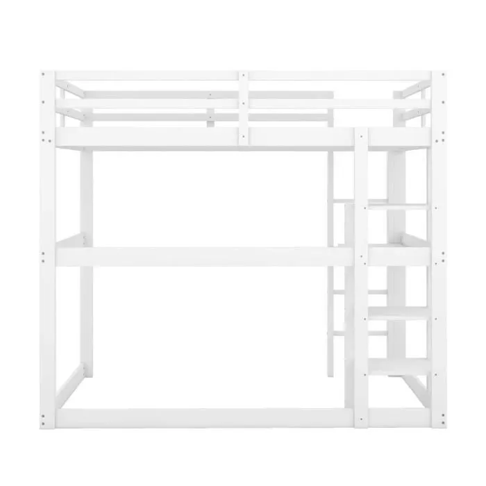 Lit mezzanine enfant - MODERNLUXE - 140 x 200 cm - Bureau et étagères - Bois massif - Blanc-2