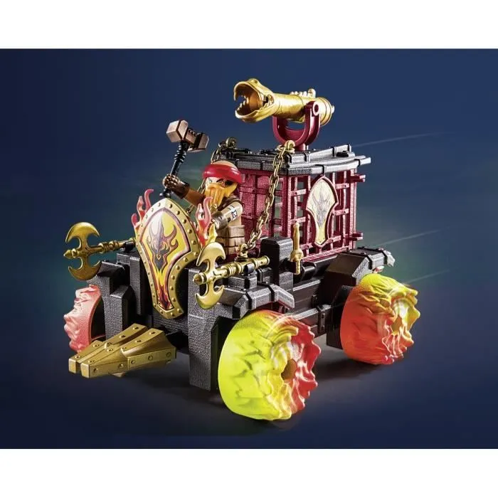 PLAYMOBIL 71299 Chariot de combat enflammé des Burnham Raiders- Affrontez les ennemis avec le chariot, son canon et siège éjectable-6