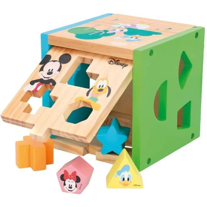 Jeu de construction en bois Disney Mickey et Minnie - Cube 15 cm - Couleurs variées-2