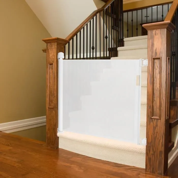 HENGMEI Barrière de Sécurité Rétractable pour Bébés (0 à 140 cm) Extensible et Enroulable d'Escaliers et Portes, Blanc-3