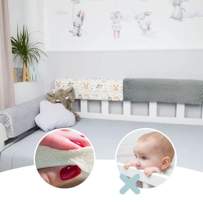 Protection de bord de lit pour lits d'enfant 80 cm - protection pour cadre de lit protection de bord lit bébé enfant gris clair-1