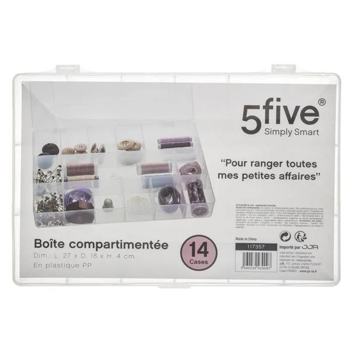 Boite de rangement - Transparent - 14 compartiments - 27x18x4cm-1