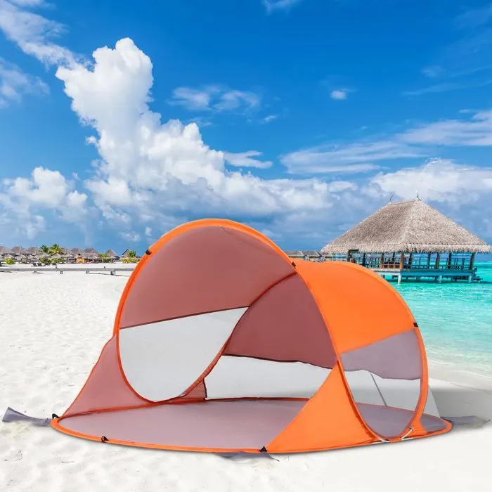 Outsunny - Abri de plage - Tissu de polyester - 200x120x90cm - Orange-2