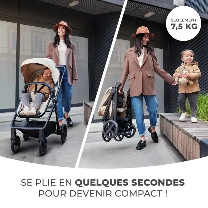 Poussette 3 en 1 Combinée - KINDERKRAFT NEWLY - avec Siège auto I-size - Système de voyage - Légère 7,5 kg - Plie - Noir-2