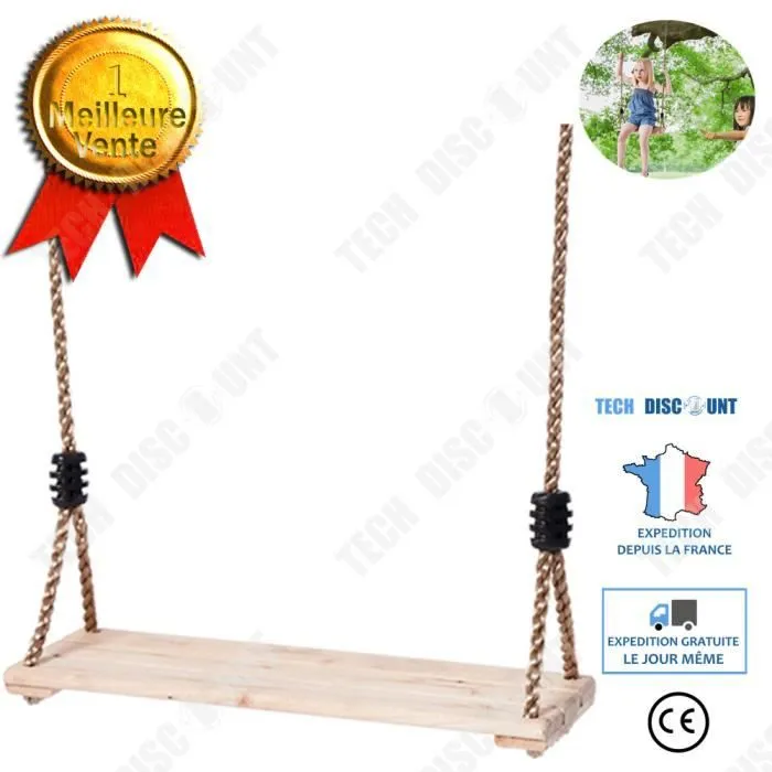 TD® Balançoire en bois conception artisanale solide mobilier extérieur jouet jeu pour enfant installation et utilisation simple-0