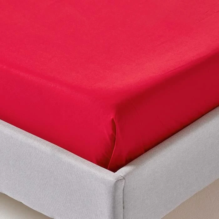 Drap plat uni 100% coton égyptien 200 fils coloris rouge 270 x 300 cm-2