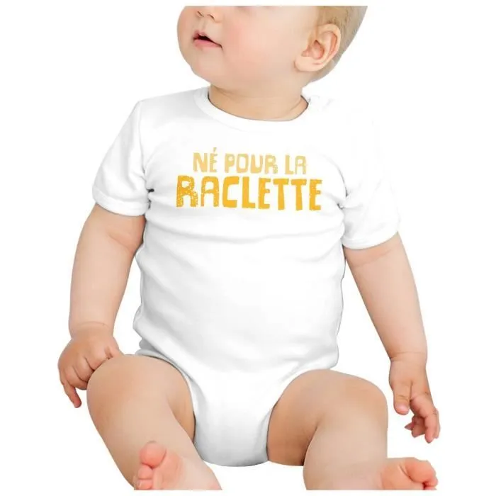 Body Bébé Manche Courte Blanc Né Pour La Raclette Humour Blague Fromage-1
