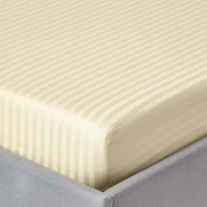 Drap-housse rayé 140 x 190 cm 100% coton égyptien 330 fils coloris Jaune pastel-0