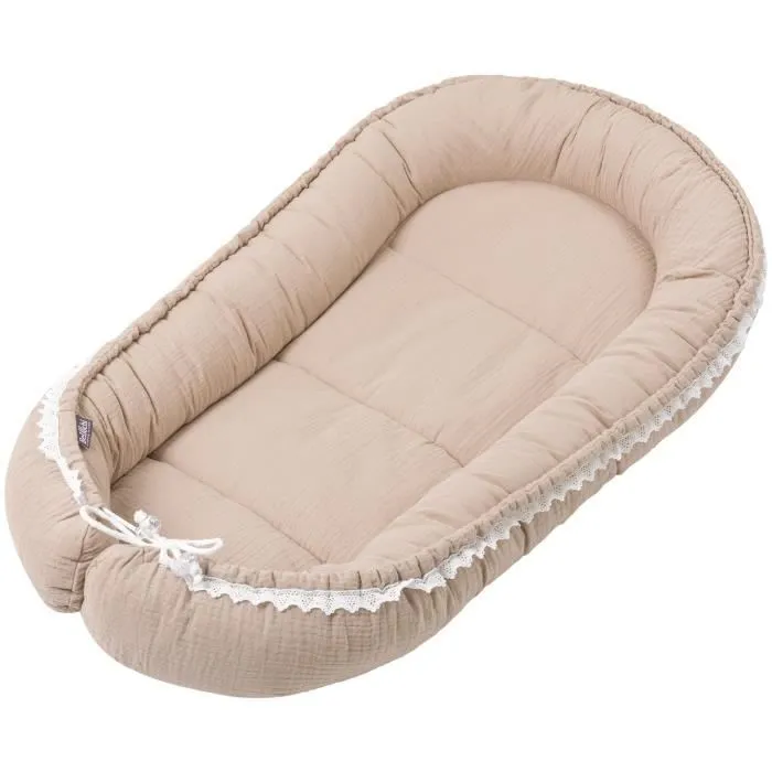 Bellochi Reducteur de Lit Bebe Cale Bebe pour Lit Cocon Bebe - Coton et Velours 90x60cm - Nid de Bebe - Cuddly Muslin Beige-1