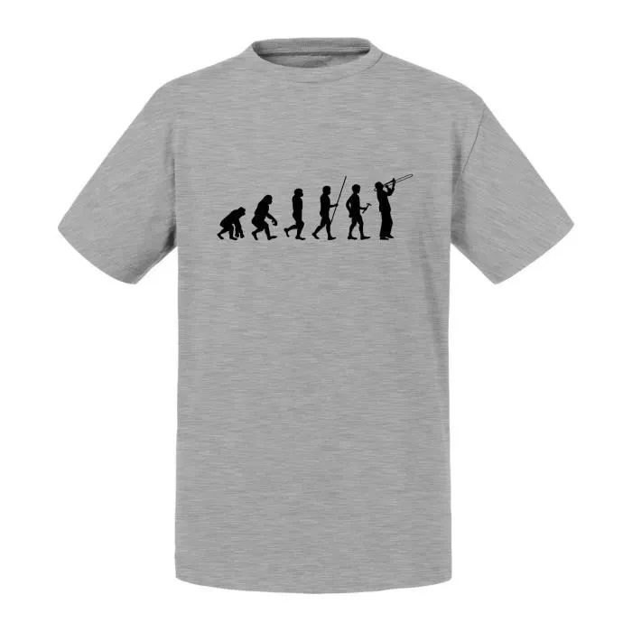 T-shirt Enfant Gris Evolution Trombone Musique Instrument Musicien-0