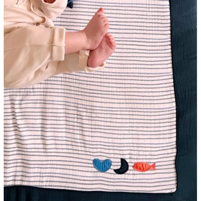 Grand tapis de jeu en double gaze de coton marinière - BABY SAILOR-3