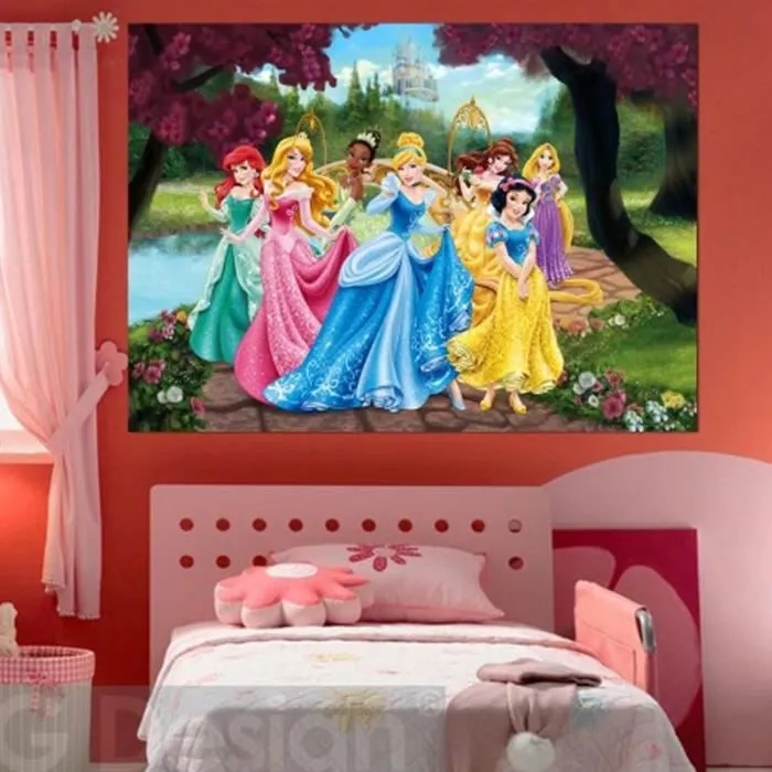 Poster XXL Princesse Disney - Château - Cendrillon - Aurore - Belle - Raiponce - Tiana - Blanche Neige-1
