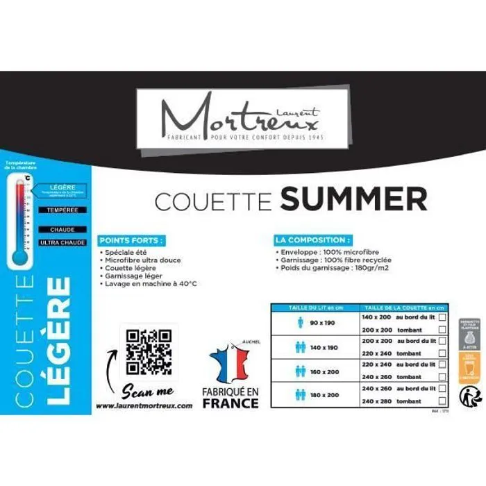 Couette Extra légère Blanche - 2 personnes 240x260 - Spécial Eté - MORTREUX-1