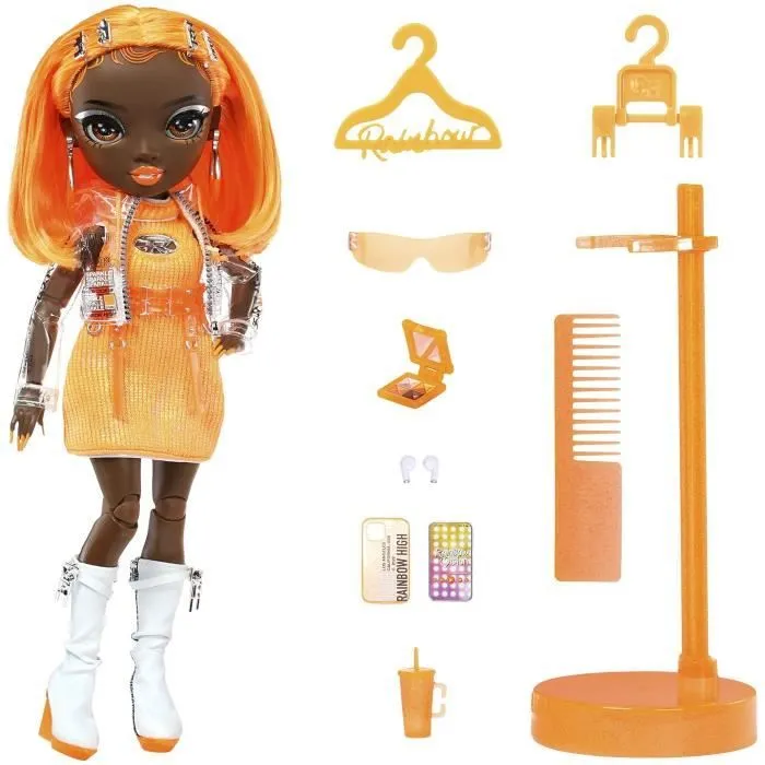 Rainbow High S23 Fashion Doll - Poupée 27 cm Michelle St Charles (Orange Fluo) - 1 tenue, 1 paire de chaussures et des accessoires-1