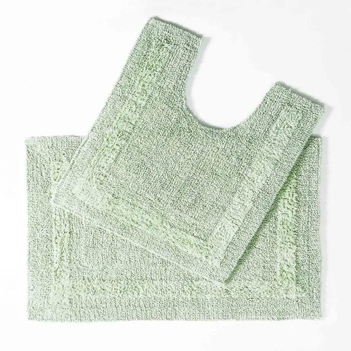 Tapis de bain pur Coton haut de gamme 2 pièces Vert Sauge-0