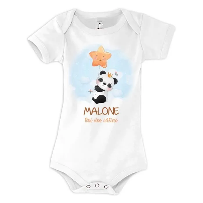 Body bébé Panda Roi des Câlins - Malone - Blanc - Qualité premium - Label Oeko-Tex-0