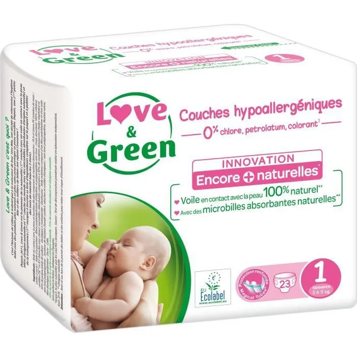 Kit naissance Love & Green - 1 paquet de T1 + 1 paquet de lingettes + 1 Bio liniment + 1 lot de 24 cartes étapes-1