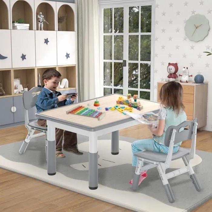 UISEBRT Table avec 2 Chaises pour Enfants Hauteur Réglable Meubles en Plastique pour Garçons et Filles de 2 à 10 Ans, 80 x 60 cm-3