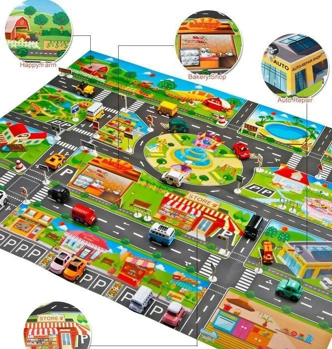 Jouet pour Enfants 3 4 5 6 7 ans,Lot de 40 Mini voiture et Tapis de jeu de Circulation pour Enfant Garcon,51.18 "x 39.37"-4