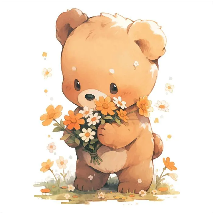 Poster / Affiche carrée Enfants - Ourson fleurs 3617689722856 - 80x80 cm-1