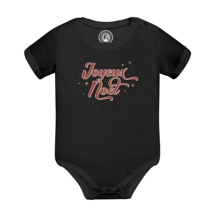 Body Bébé Manche Courte Noir Joyeux Noel Hiver Cadeau Père Noel-0