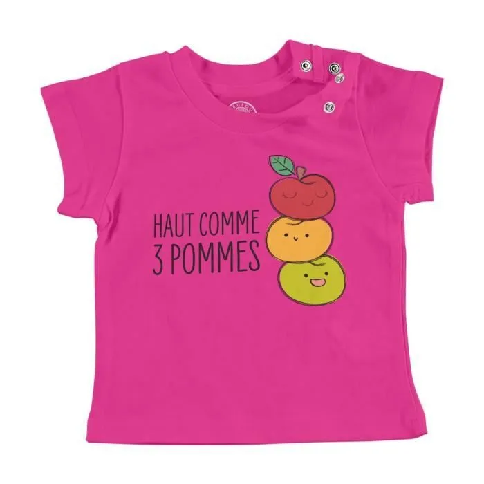 T-shirt Bébé Manche Courte Rose Haut comme 3 Pommes Expression Fruits Enfant-0