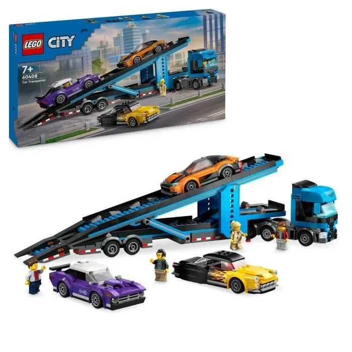 LEGO® City 60408 Le camion de transport de voitures de sport, 4 véhicules pour enfants-0