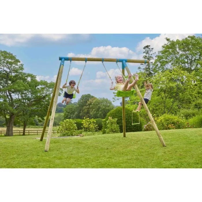 Portique gineste tp toys 2 balancoires / echelle corde / kit d'ancrage h.209 cm-1