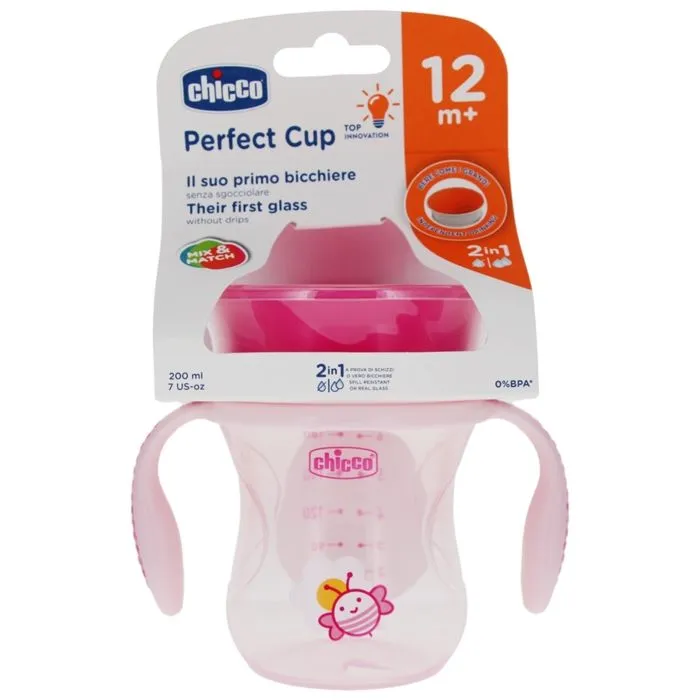 Tasse Perfect Membrane 360° Rose +12m 200ml - Chicco - Verre anti-fuites pour enfant-0