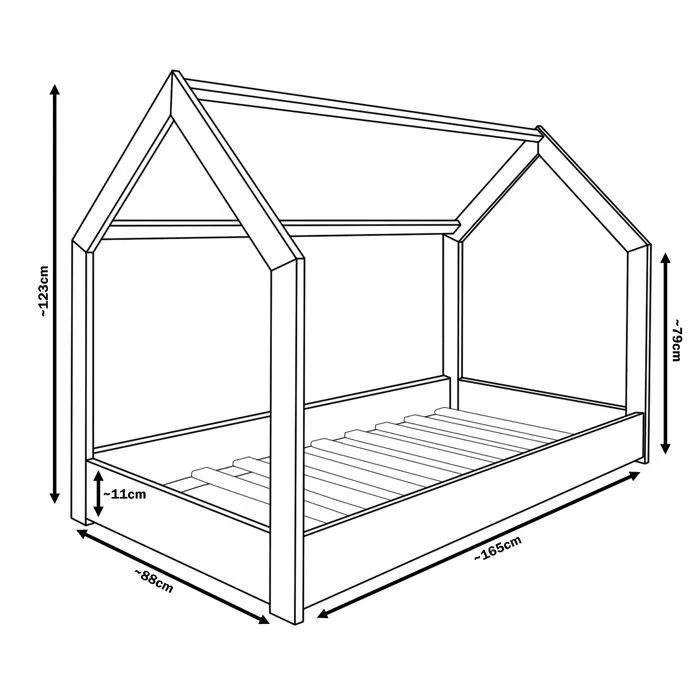 Lit pour enfant maison 2-en-1en Cabane Ludique en Bois Naturel 160x80 cm - Blanc-3