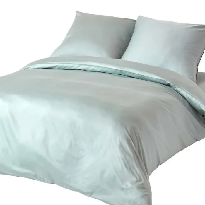 Housse de couette Bleu givré 100% coton BIO 400 fils 150 x 200 cm - Homescapes-0