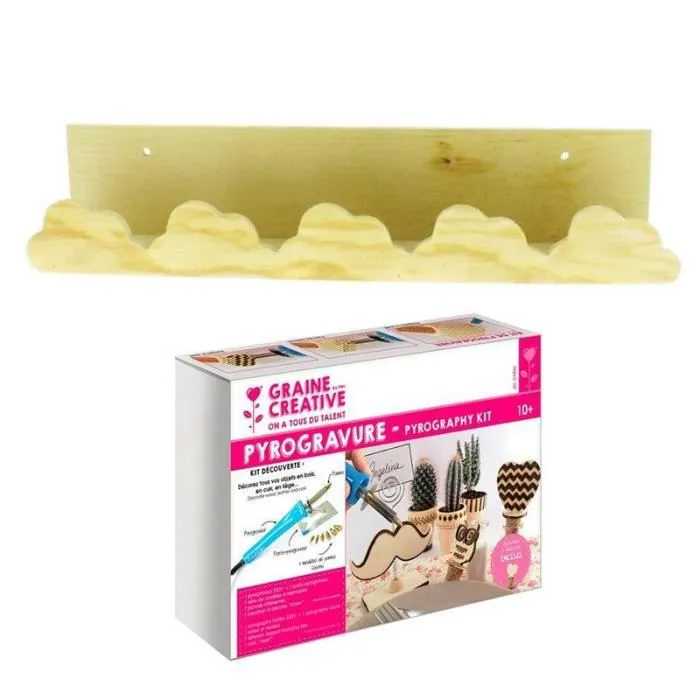 Coffret pyrogravure + étagère murale bois Nuage-0