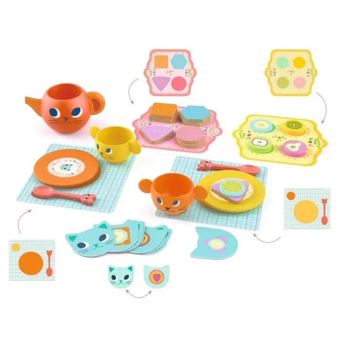 Dînette - DJECO - Chats gourmands - 35 pièces - Bois et feutrine-1