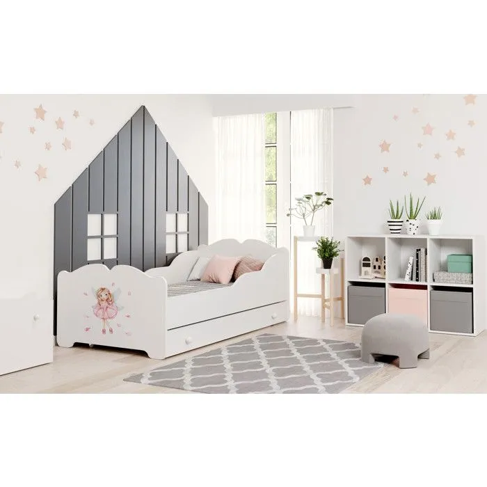 Lit enfant fille ALMENA avec tiroir matelas et cadre inclus - Fée rose - 160 cm x 80 cm-1
